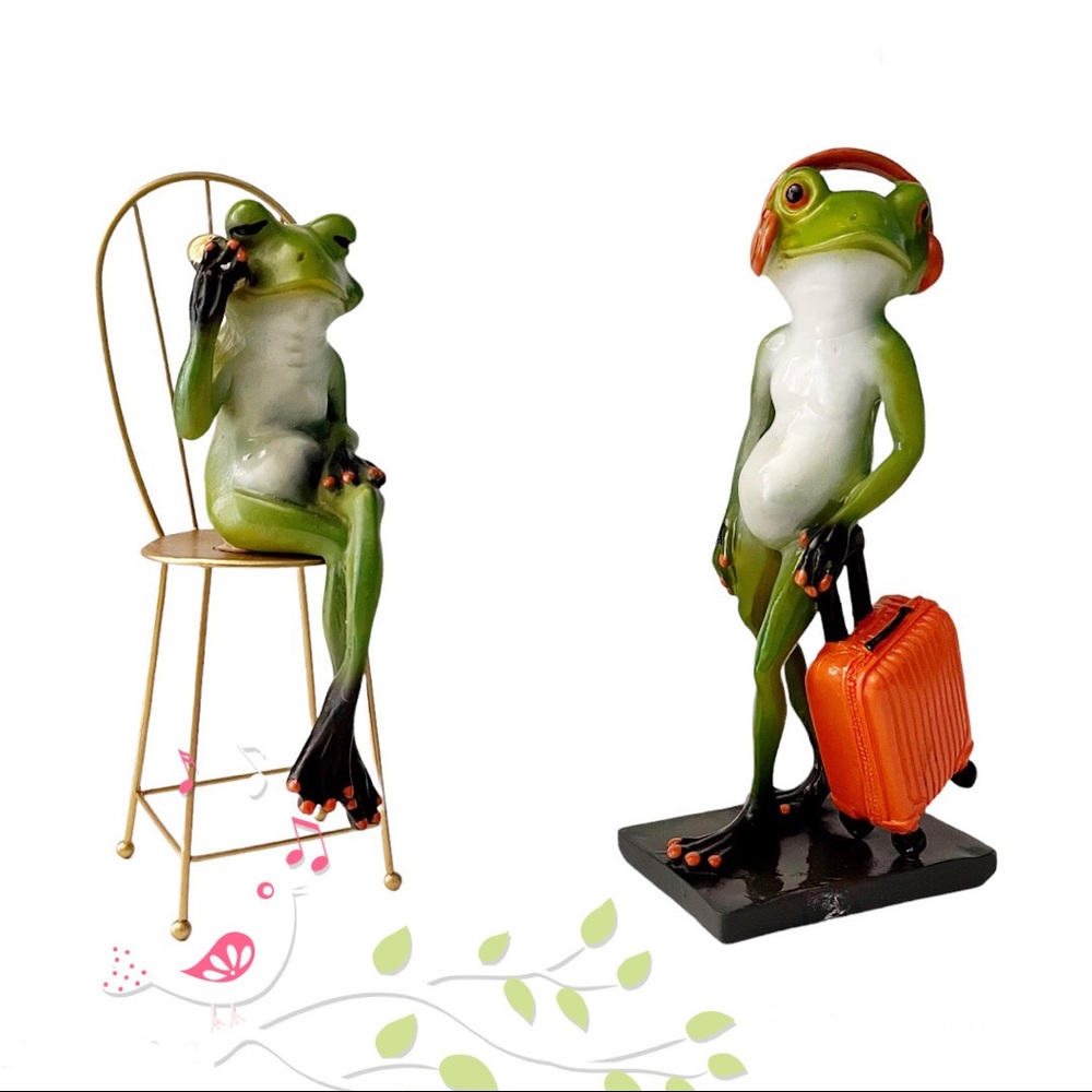 🐸SET OF 2 COLLECTIBLE FROGS RESIN SCULPTURE FIGURINE STATUES 9 inch 🐸🐸